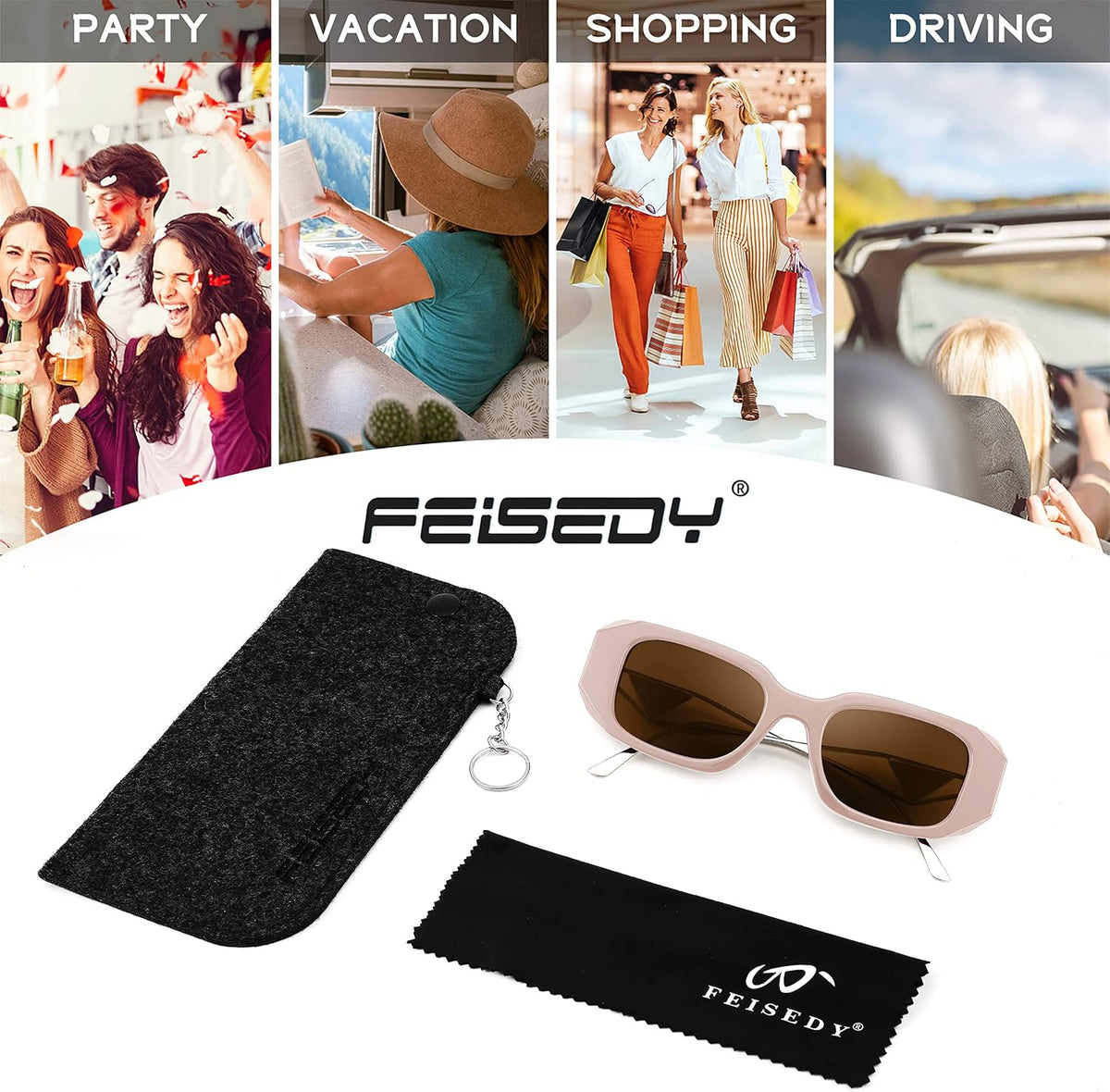 商品图片 21 | B0BV5YP1F2 | FEISEDY Retro Rectangle Sunglasses for Women Trendy Small Square Sunglasses 90s Vintage Shades B2968