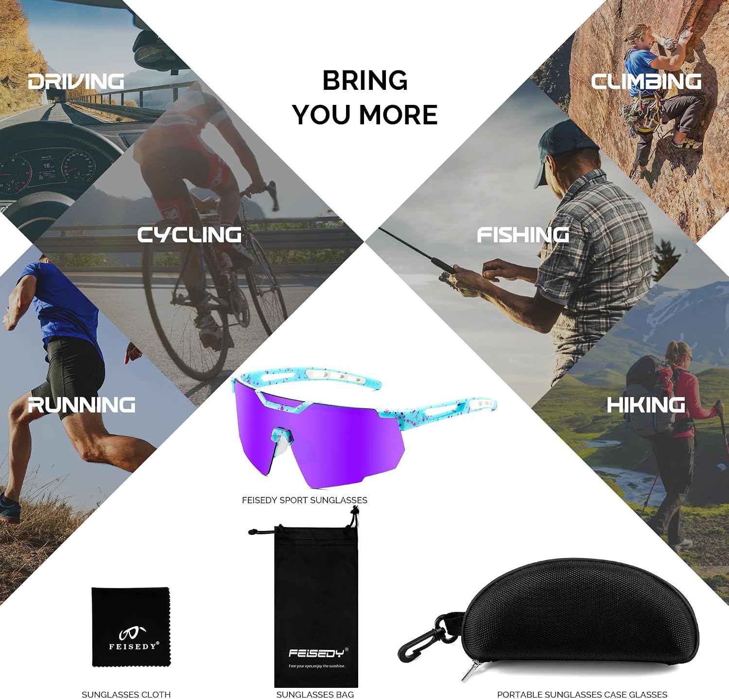 商品图片 22 | B0D2R93ZVQ | FEISEDY Cycling Sunglasses for Men Women, Sport Sunglasses for Baseball Softball Running Fishing Golf UV400 B0167