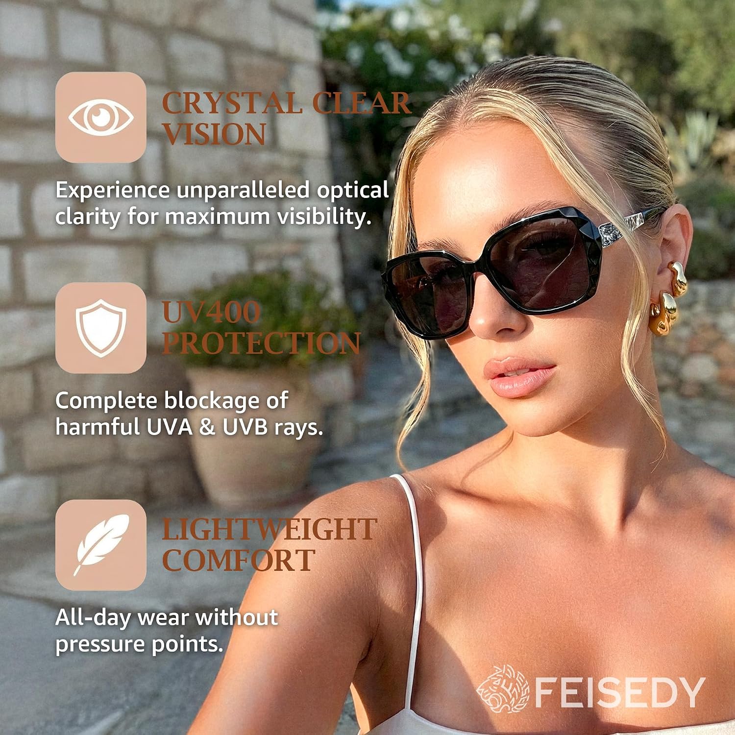 商品图片 62 | B079GT4RXH | FEISEDY Polarized Women Square Sunglasses Sparkling Composite Shiny Frame B2289