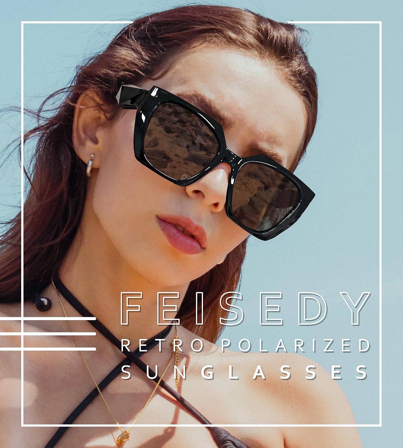 商品图片 34 | B0CNCTSQ2Z | FEISEDY Trendy Polarized Sunglasses, Oversized Irregular TR Frame for Women Men, Retro Shades UV400 B0016