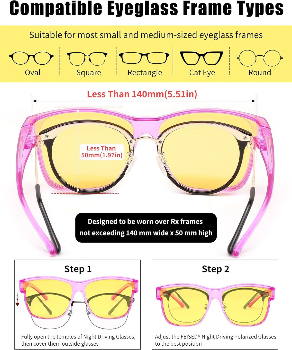 ÉÌƷͼƬ 27 | B0DJS7NVNT | FEISEDY Night Vision Driving Glasses Anti Glare Fit Over Glasses for Men Women Polarized Nighttime B0250