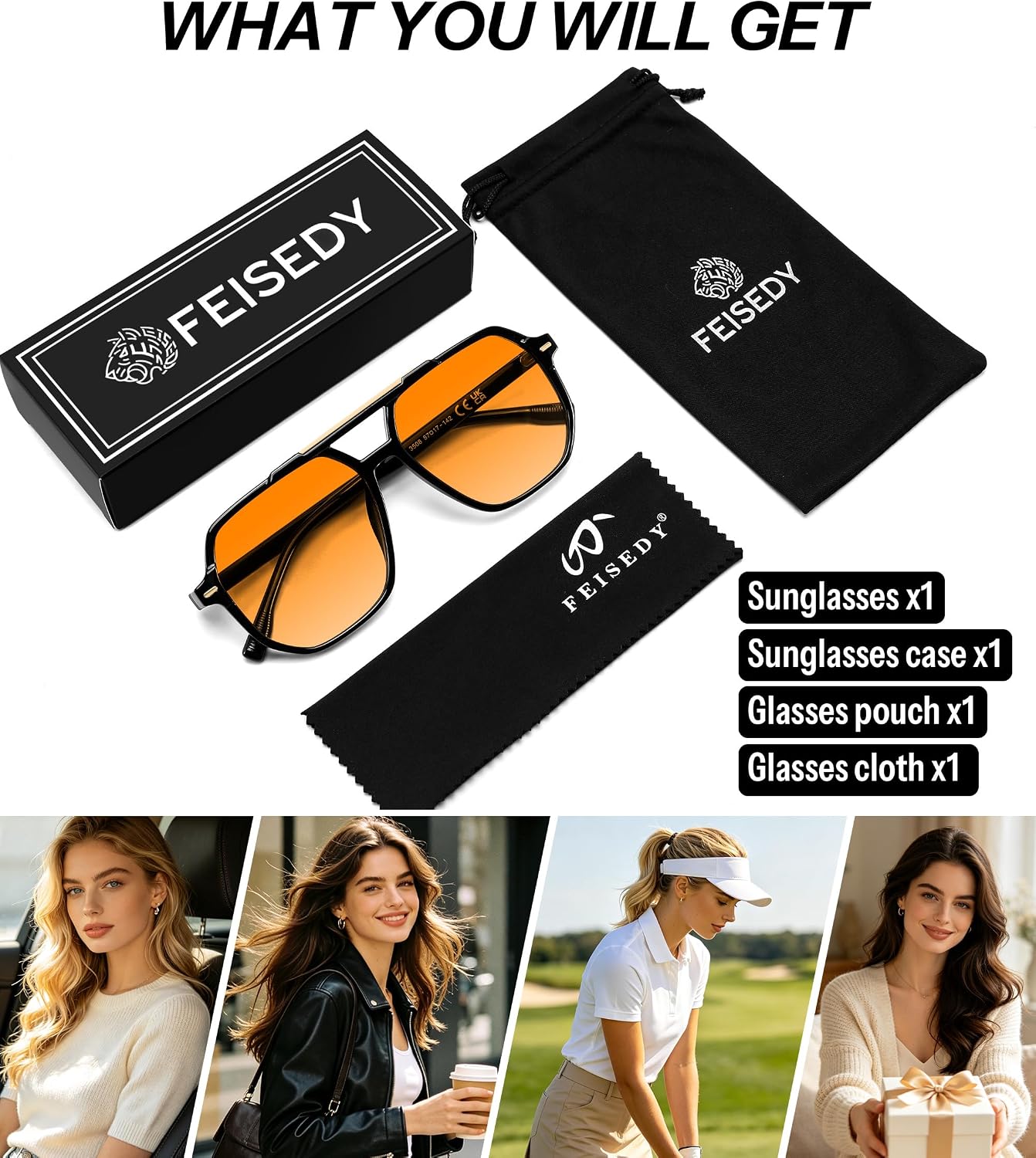 商品图片 31 | B0H71K72HH | FEISEDY Retro Aviator Sunglasses for Women Men 70s Square Sun Glasses B0281