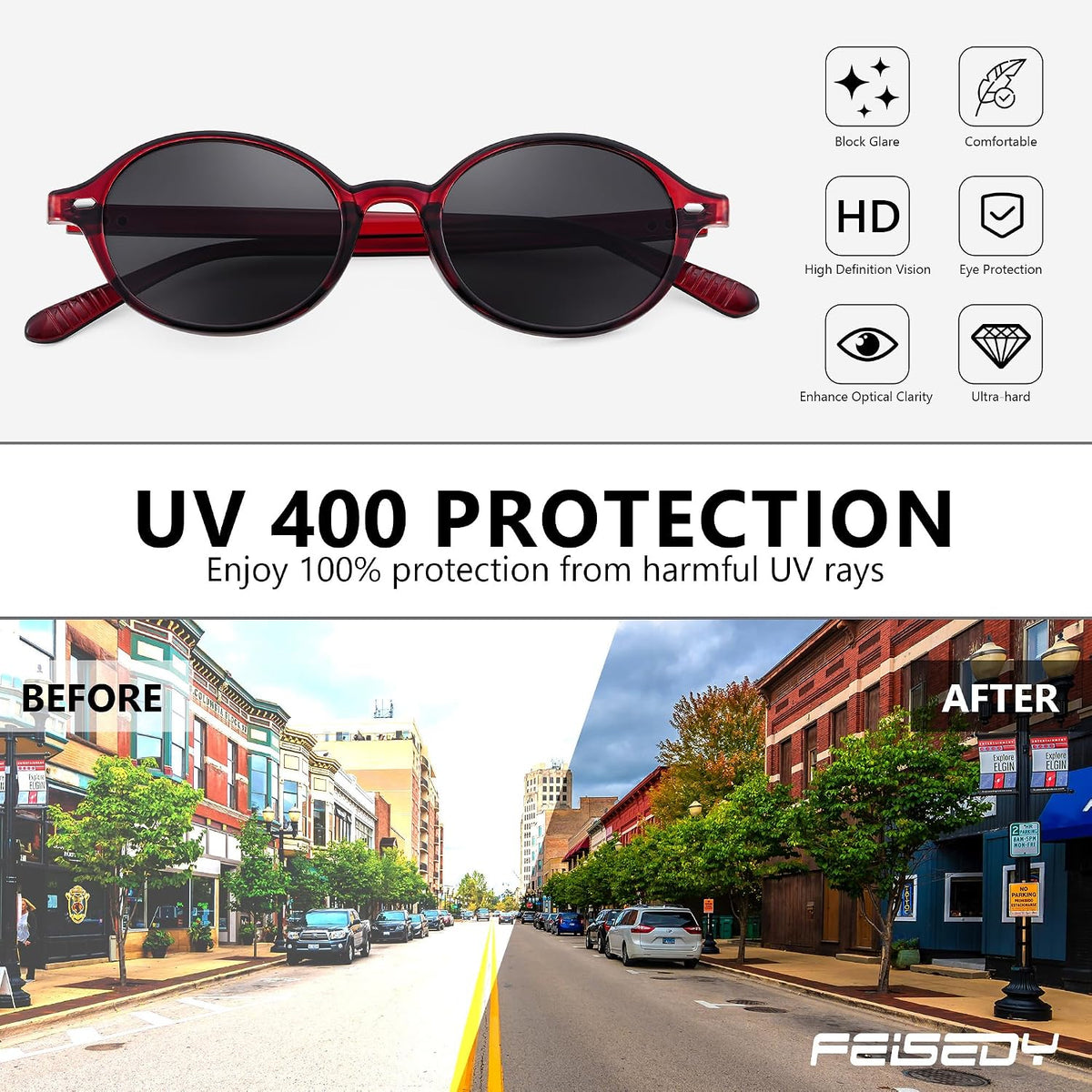 ÉÌƷͼƬ 12 | B0DTHVTKB5 | FEISEDY Retro Oval Sunglasses for Women 90s Narrow Round Lightweight Shades Y2k Trendy Sunnies B1171