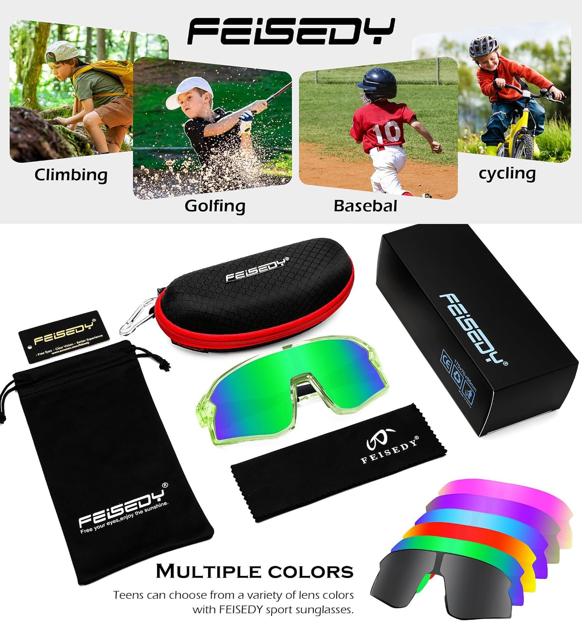 ÉÌƷͼƬ 21 | B0D73JNPNN | FEISEDY Kids Sunglasses Polarized Youth Baseball Sunglasses Sports Cycling Glasses for Boys Girls Age 4-8 B0183