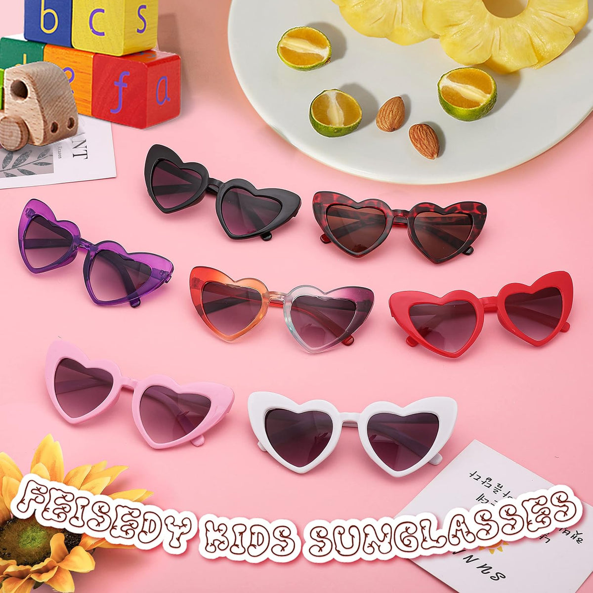 商品图片 7 | B0B1M7BSBV | FEISEDY 2 Pack Vintage Heart Sunglasses Toddler De Sol Gafas Beach Party Holiday Sun Glasses B2903