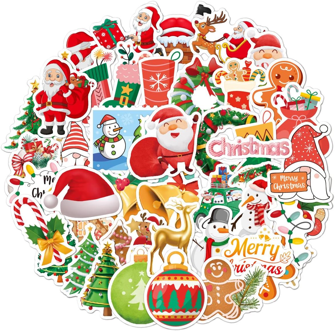 商品图片 2 | B0FY4TDGSH | 50PCS Christmas Theme Stickers for Cards & Crafts, Vinyl Waterproof Xmas Holiday Stickers Festive Gifts for Kids and Teens