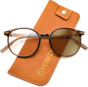 Transparent Brown/Photochromic Tea / 51 Millimeters | B0GT2R9GP7 | FEISEDY Photochromic Blue Light Blocking Glasses Fashion Women Men B1238