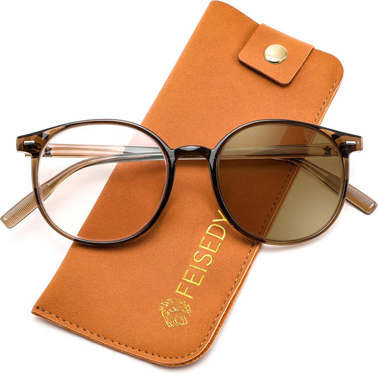 Transparent Brown/Photochromic Tea / 51 Millimeters | B0GT2R9GP7 | FEISEDY Photochromic Blue Light Blocking Glasses Fashion Women Men B1238