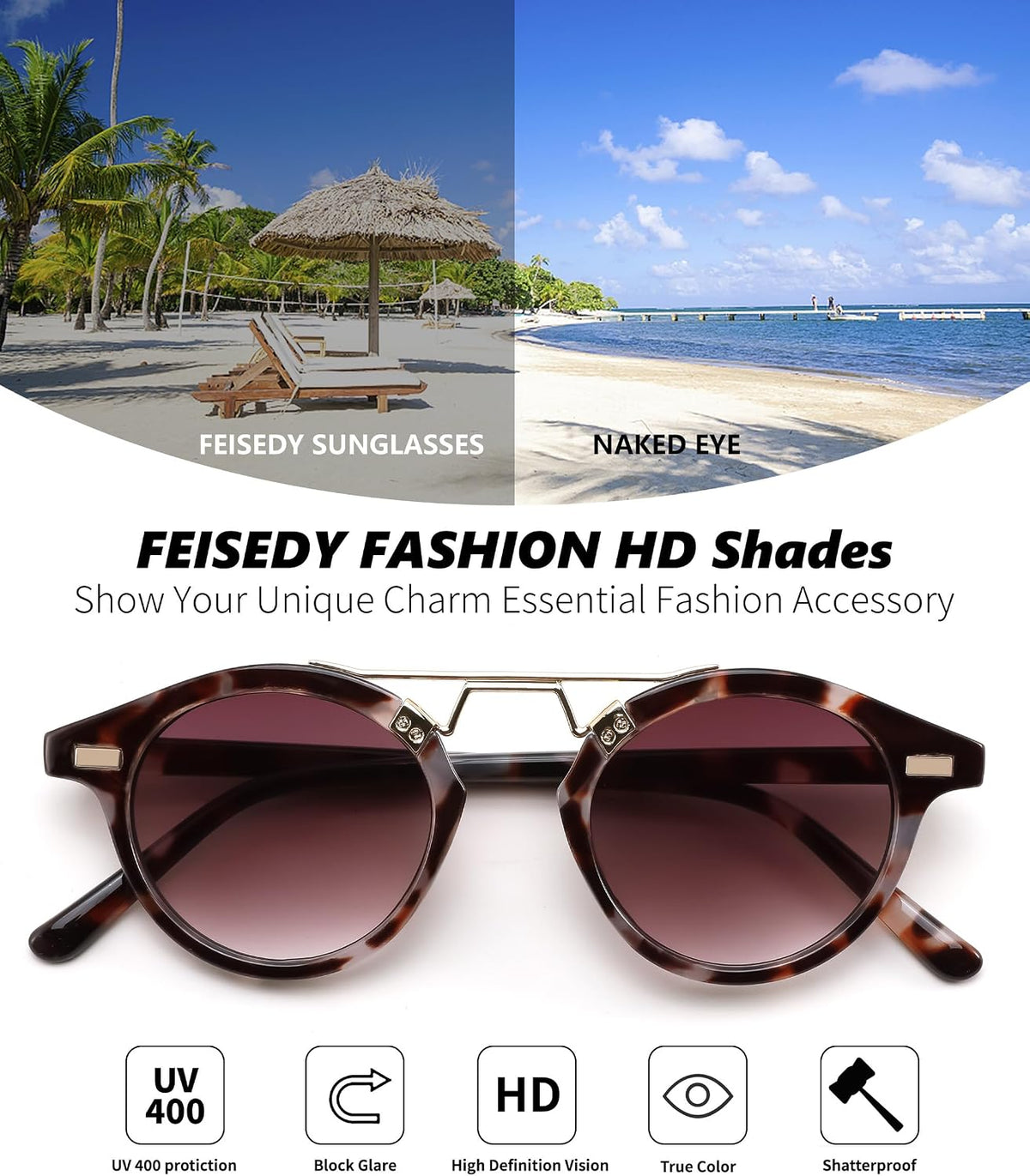 ÉÌƷͼƬ 31 | B0GX62YR7C | FEISEDY Retro Round Metal Brow Sunglasses for Women for Small Face B0427
