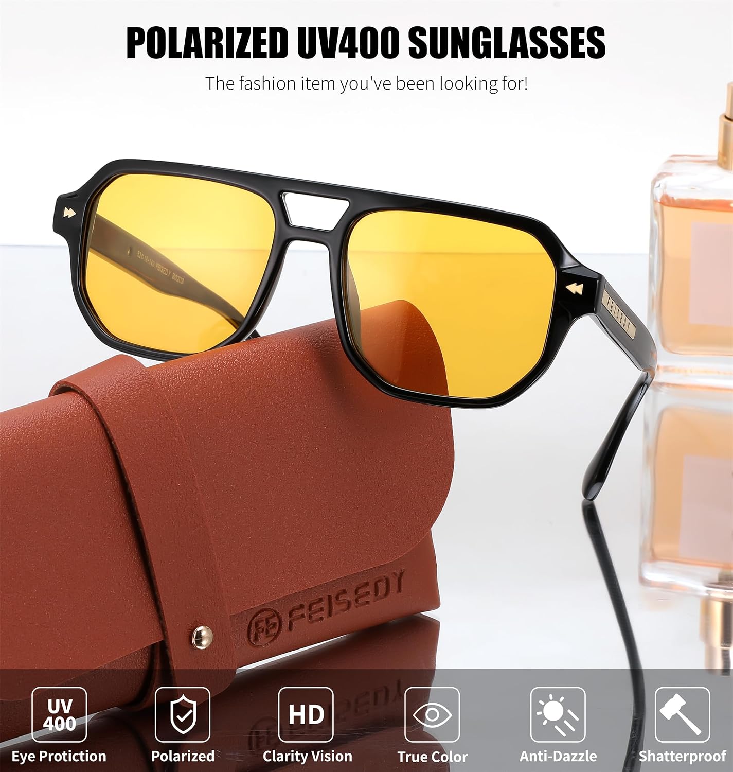 商品图片 38 | B0DSH2BVX5 | FEISEDY Polarized Aviator Sunglasses Men Women, Retro 70s Style Design - UV400 Protection, Driving & Daily Wear B0203