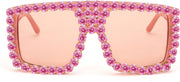 002 Pink Frame/Pink Diamond Light Pink Lens / 60 Millimeters | B09YHJ2R39 | FEISEDY Square Diamond Sunglasses for Women Retro Fashion Shiny Rhinestone Sun Glasses B2916