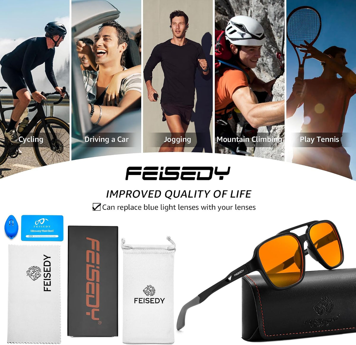 ÉÌƷͼƬ 38 | B0FQ5DRDJG | FEISEDY Orange Blue Light Blocking Glasses for Woman Men Amber Lenses Computer Gaming Glasses for Better Sleep