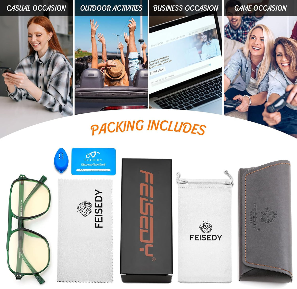 ÉÌƷͼƬ 80 | B0GCVQFPW9 | FEISEDY Blue Light Glasses for Computer Gaming Anti Eyestrain Glasses G2835