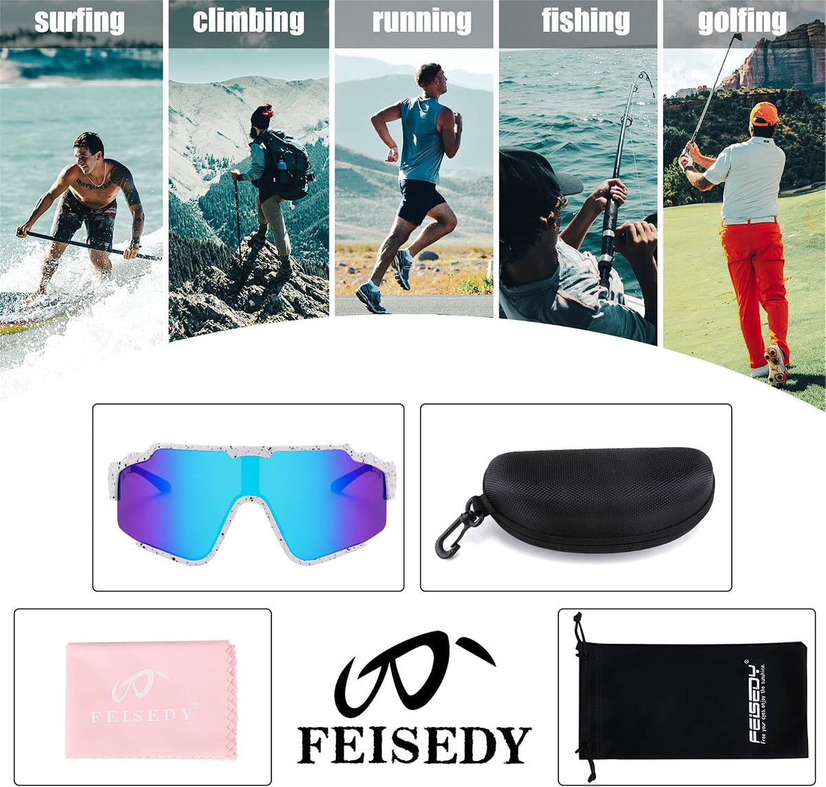 ÉÌƷͼƬ 7 | B0CTQ1VCY3 | FEISEDY Polarized Sports Sunglasses for Men Women, Baseball Cycling Fishing Sunglasses UV400 Protection B0134