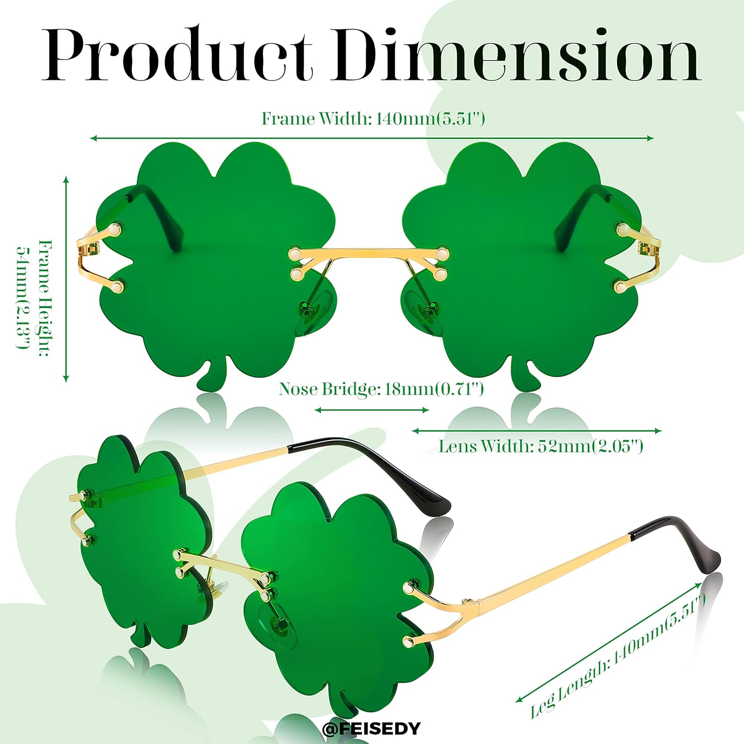 商品图片 5 | B0BX63CDKK | FEISEDY St. Patrick's Day Irish Shamrock Sunglasses Lucky Green Leprechaun Costume Eyeglasses for Women Men B2369