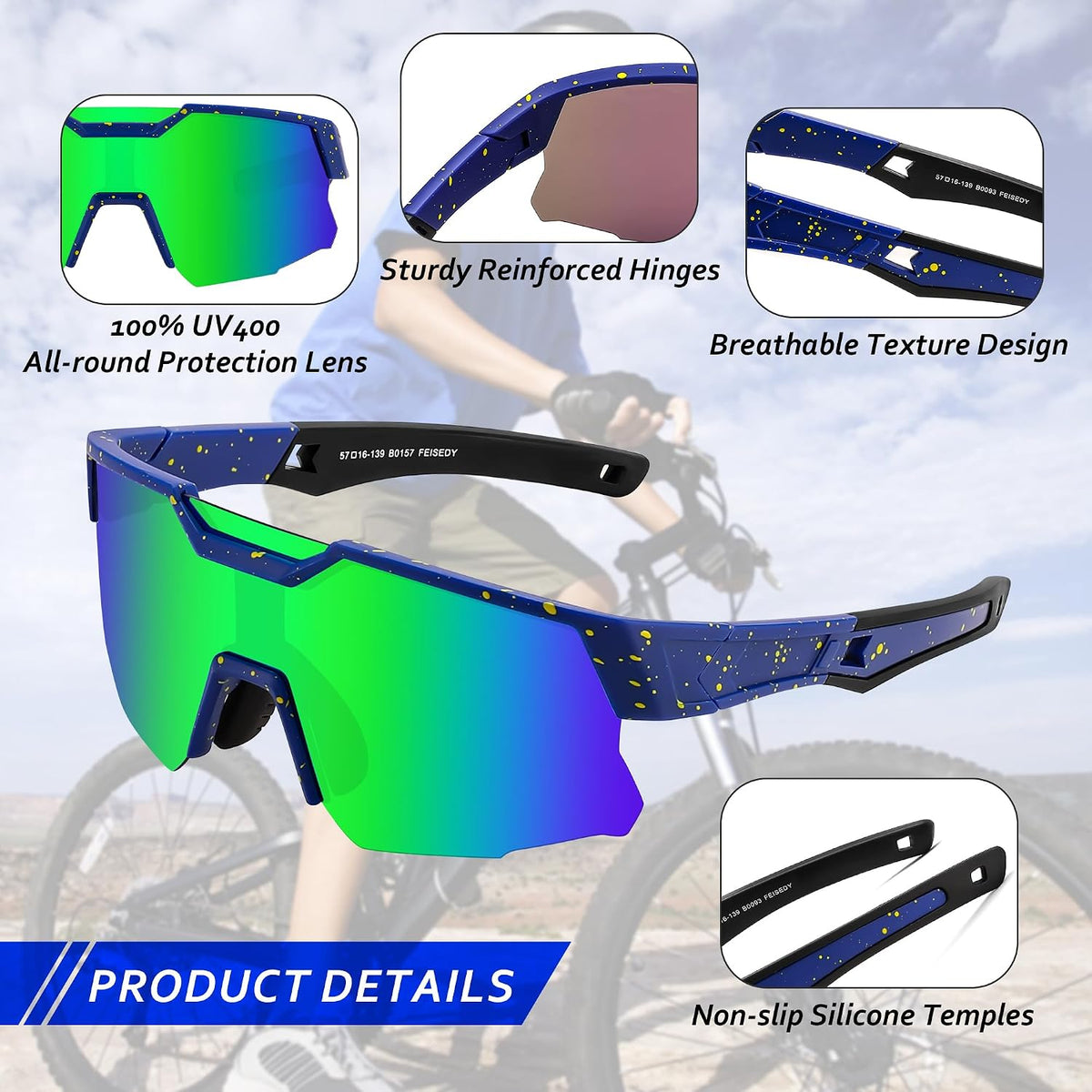 ÉÌƷͼƬ 63 | B0CCJ9N8C5 | FEISEDY Kids Sports Sunglasses UV400 for Youth, Ages 8-16 B0048