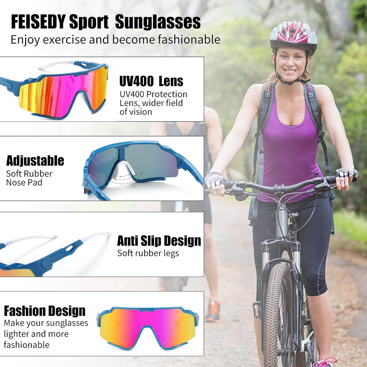 ÉÌƷͼƬ 21 | B0CTQ1VCY3 | FEISEDY Polarized Sports Sunglasses for Men Women, Baseball Cycling Fishing Sunglasses UV400 Protection B0134