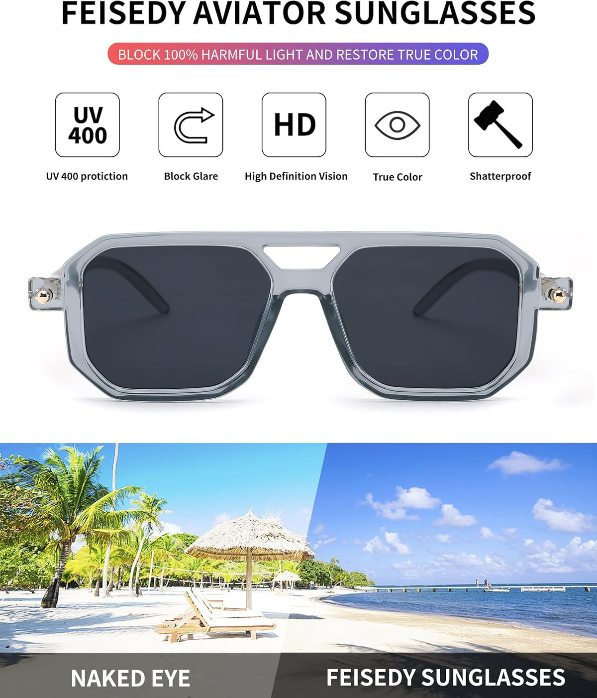 ÉÌƷͼƬ 49 | B09YTJ4FQZ | FEISEDY Vintage Square 70s Flat Aviator Sunglasses Women Men Classic Retro Stylish Frame UV400 Sunglasses B2622