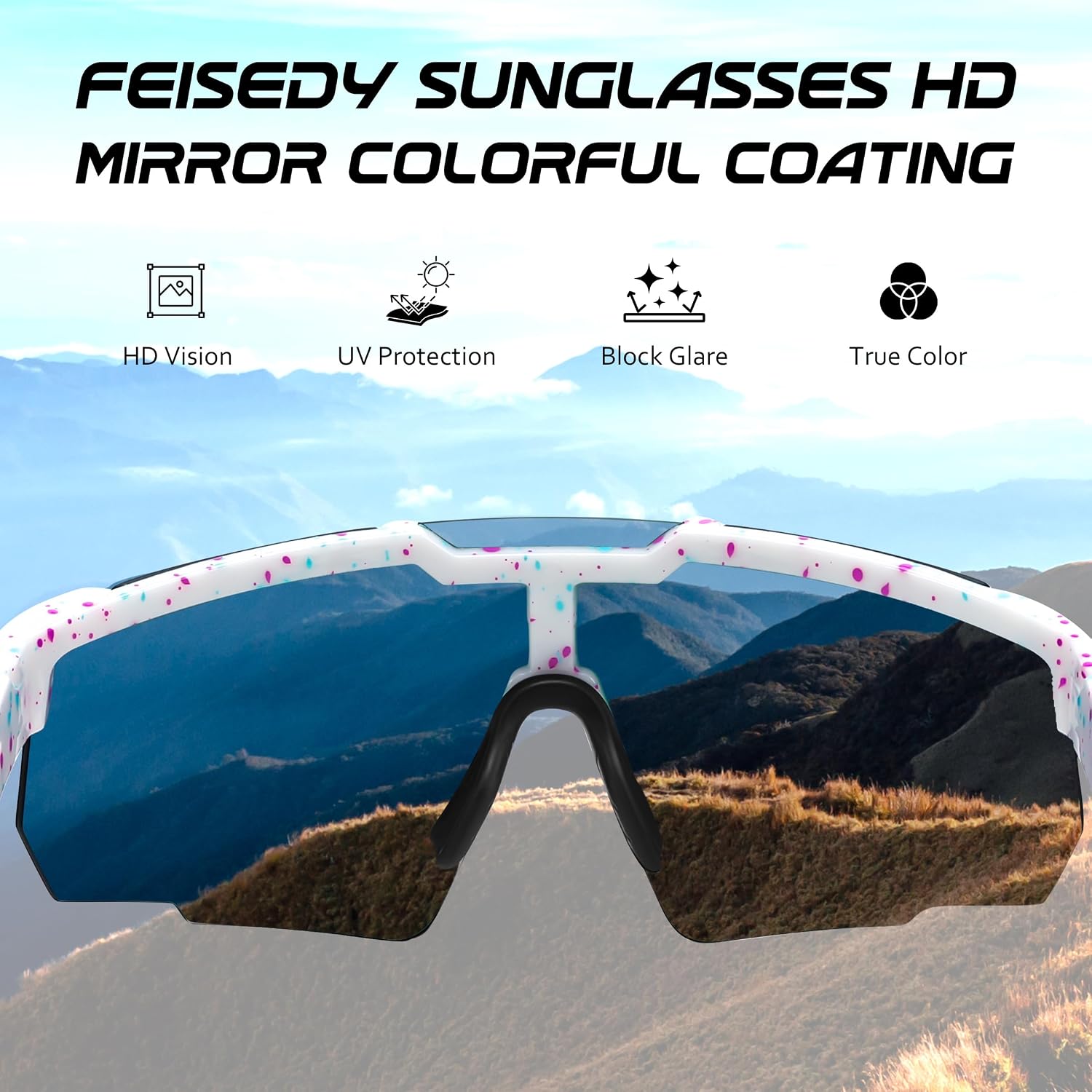 商品图片 4 | B0D2R93ZVQ | FEISEDY Cycling Sunglasses for Men Women, Sport Sunglasses for Baseball Softball Running Fishing Golf UV400 B0167