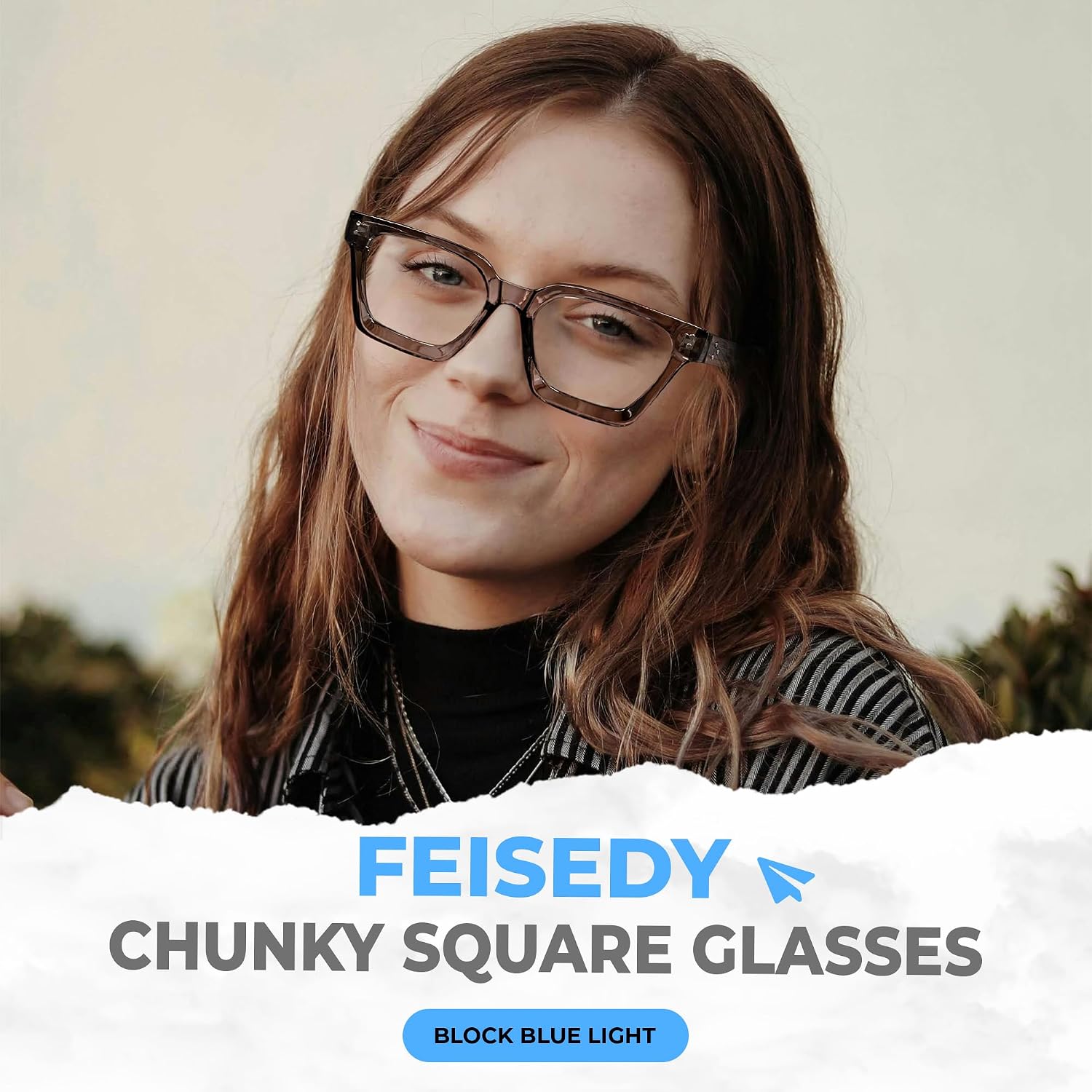 商品图片 23 | B0CWRK3FFF | FEISEDY Blue Light Blocking Glasses Women Men Chunky Square Computer Glasses B0101