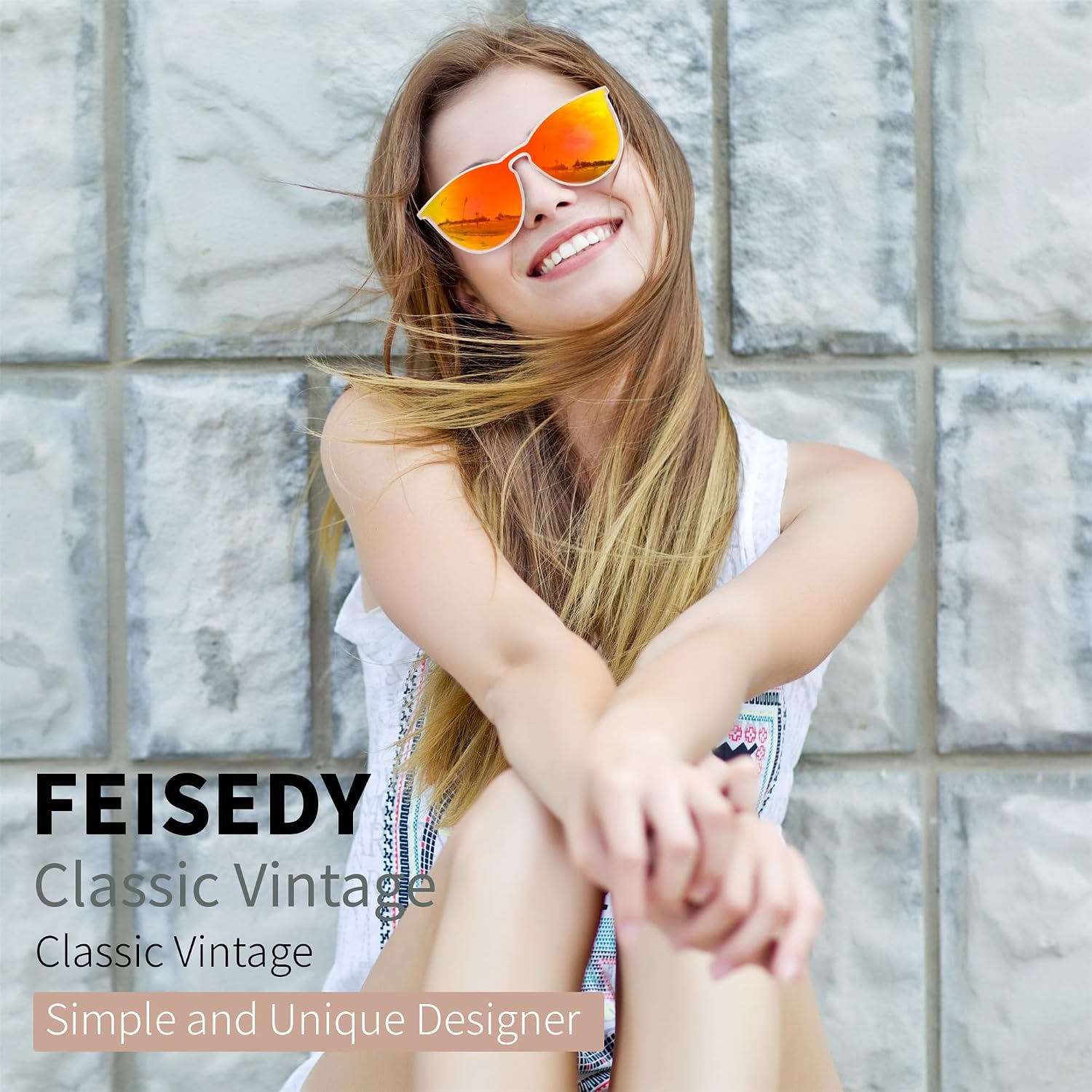 商品图片 20 | B0DGCPG41T | FEISEDY Sunglasses for Women Men Retro Round Cateye Designer Cute Mirrored UV Protection Lens B0210