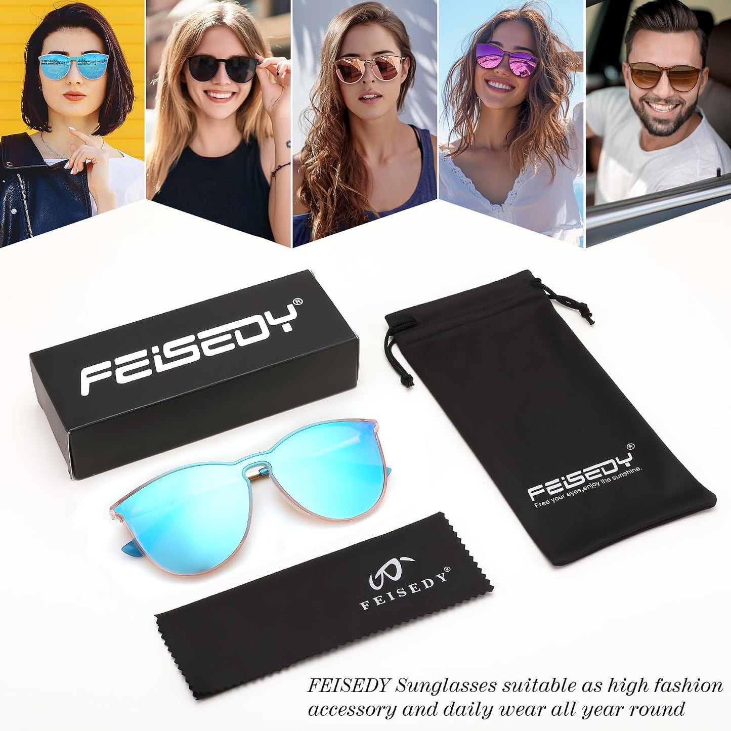 商品图片 17 | B0DGCPG41T | FEISEDY Sunglasses for Women Men Retro Round Cateye Designer Cute Mirrored UV Protection Lens B0210