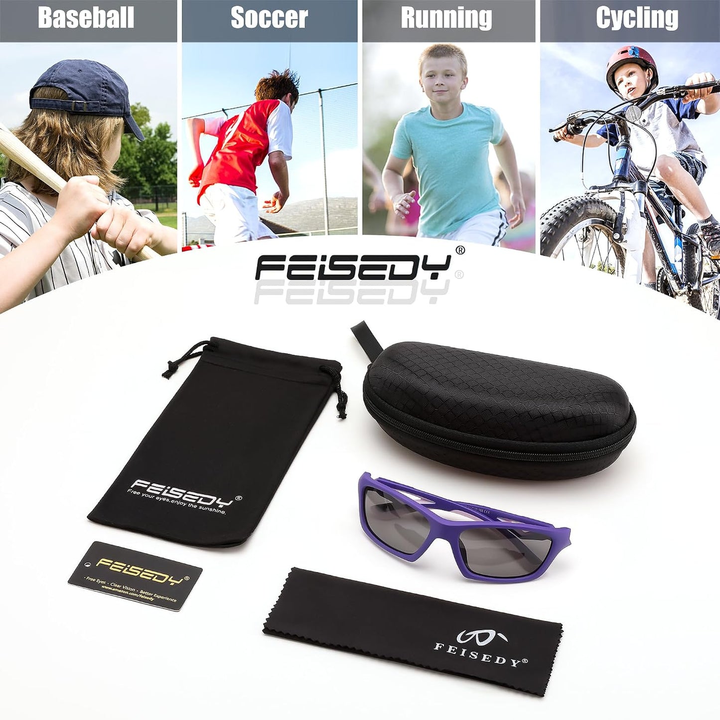 商品图片 21 | B0D1GDXPL3 | FEISEDY Kids Polarized Sunglasses TR90 Sports Cycling Glasses UV400 for Boys Girls Age 3-10 B0160