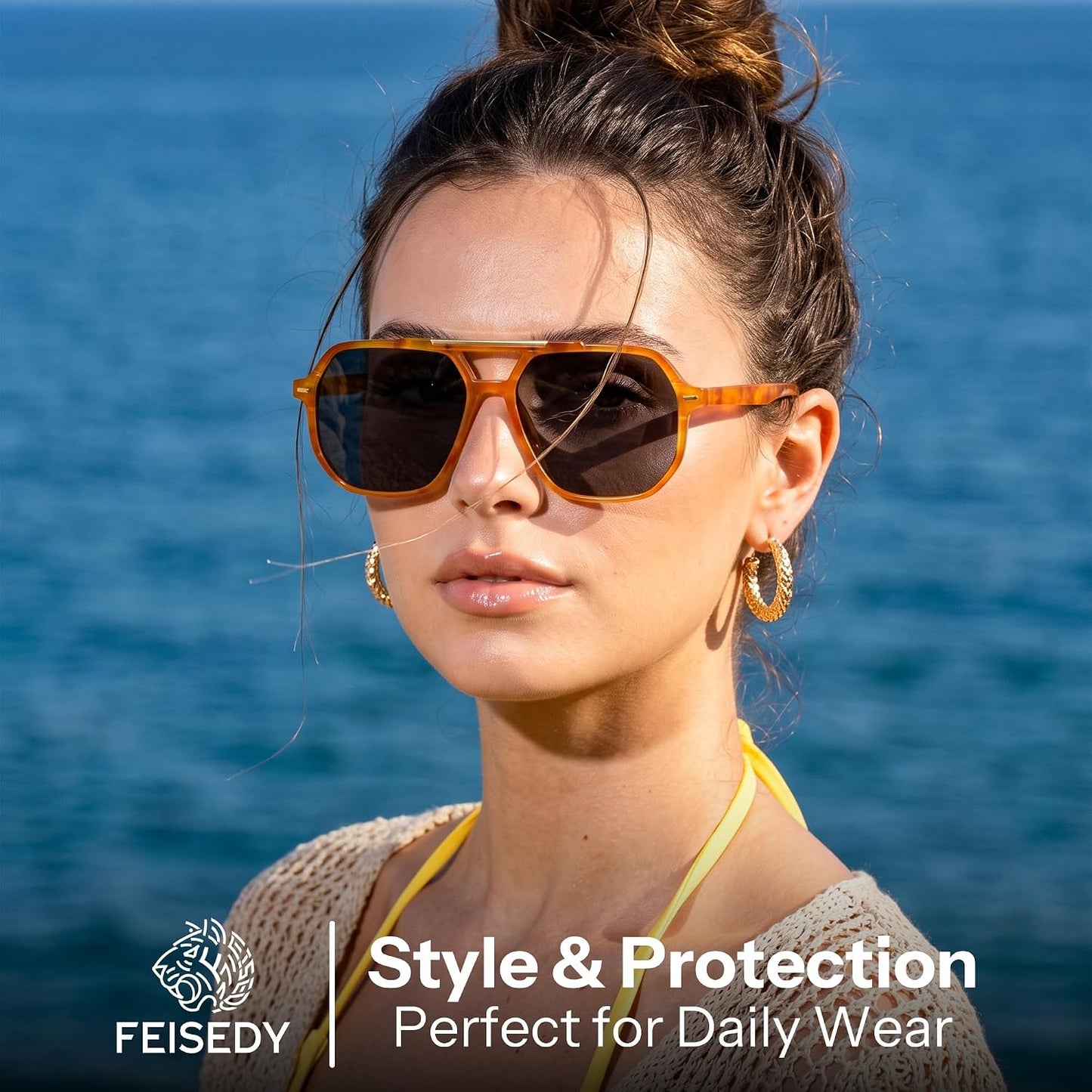 商品图片 16 | B0H71K72HH | FEISEDY Retro Aviator Sunglasses for Women Men 70s Square Sun Glasses B0281