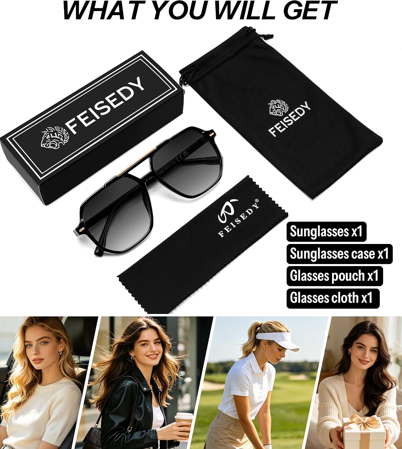 商品图片 7 | B0H71K72HH | FEISEDY Retro Aviator Sunglasses for Women Men 70s Square Sun Glasses B0281