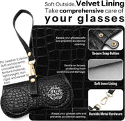 ÉÌƷͼƬ 26 | B0H4QTYMQP | FEISEDY Soft Crocodile Textured Leather Sunglass Bag, Portable Glasses Pouch With Button Clip Wrist Strap B0366