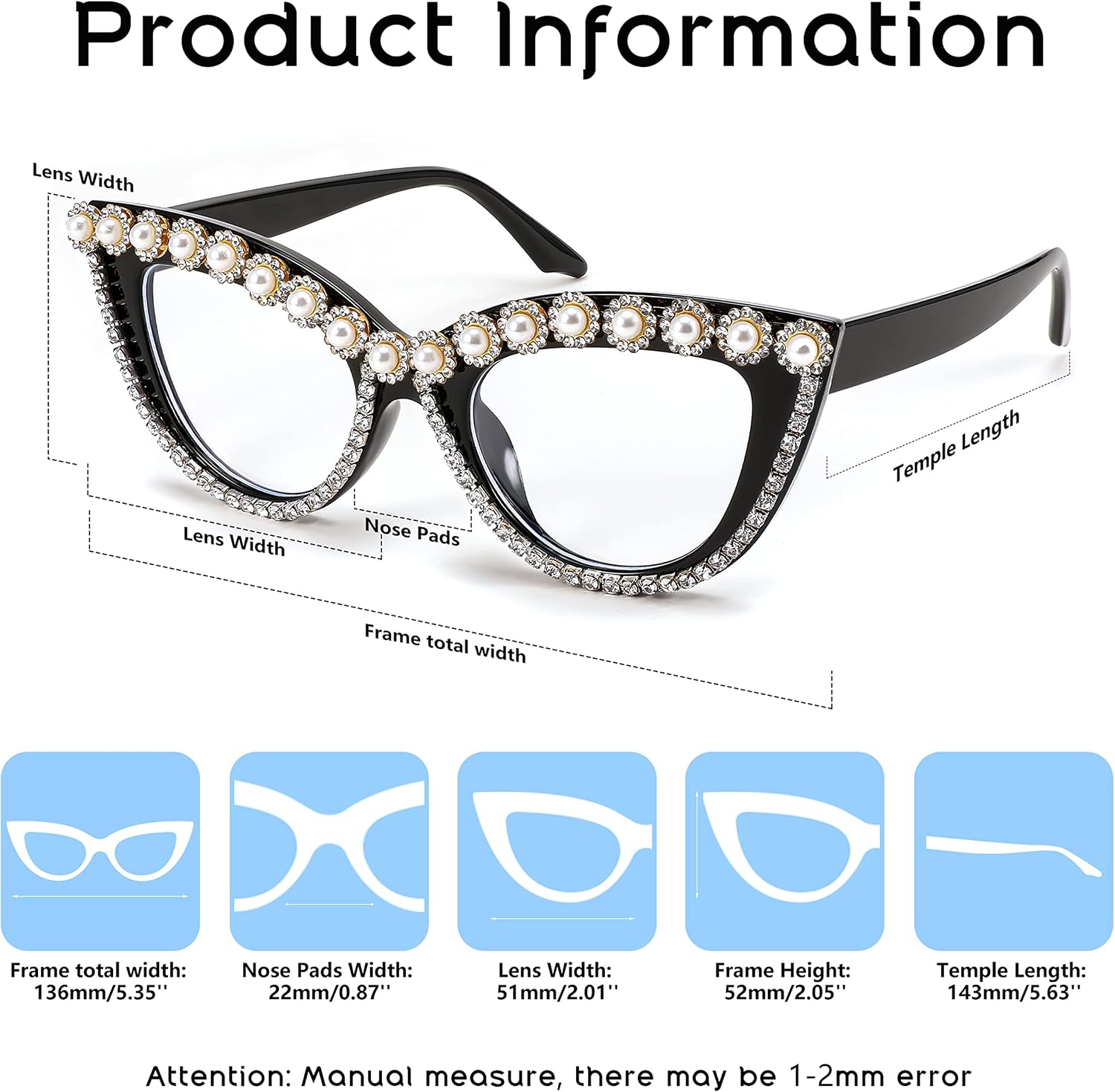 商品图片 7 | B0BLH5NHK8 | FEISEDY Diamond Blue Light Blocking Glasses Cat Eye Rhinestone Women Oversized Anti Eyestrain Computer Glasses Frame B2358
