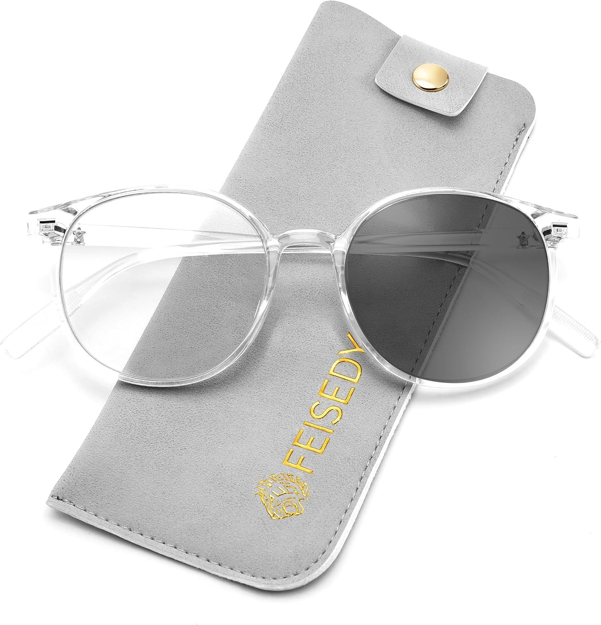 Transparent/Photochromic Grey / 51 Millimeters | B0GT2RBK5T | FEISEDY Photochromic Blue Light Blocking Glasses Fashion Women Men B1238
