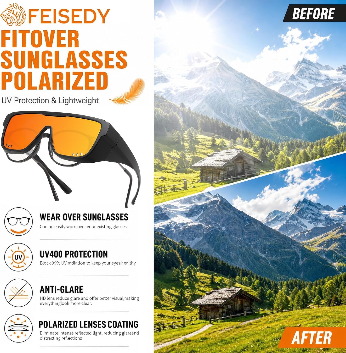 商品图片 12 | B0H2Z4Q1KM | FEISEDY Fit Over Glasses Polarized Sunglasses for Men Women B0456