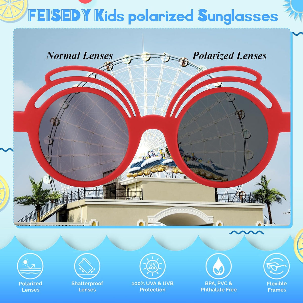 ÉÌƷͼƬ 52 | B0CQBTQZFP | FEISEDY Baby Polarized Round Sunglasses Flexible Rubber Shades with Strap for Infant Toddler Newborn Age 0-24 Months B0060