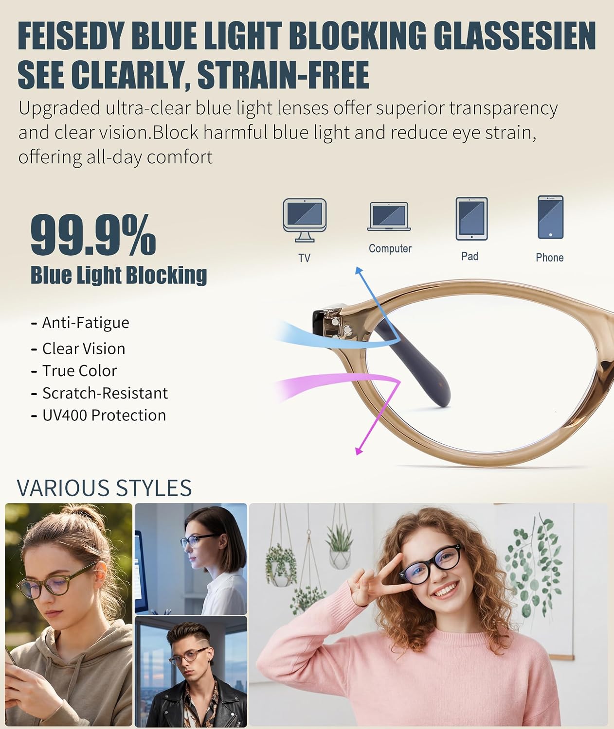 商品图片 22 | B0GV3QRRGW | FEISEDY Oval Cat Eye Blue Light Blocking Glasses for Women Clear Lens B0395