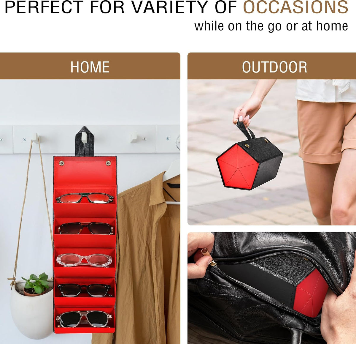 ÉÌƷͼƬ 5 | B0CSFHKMSS | FEISEDY Sunglasses Organizer 5 Slots Travel Glasses Case,Hanging Eyewear Holder Fashionable PU Leather Eyeglass Case B0087