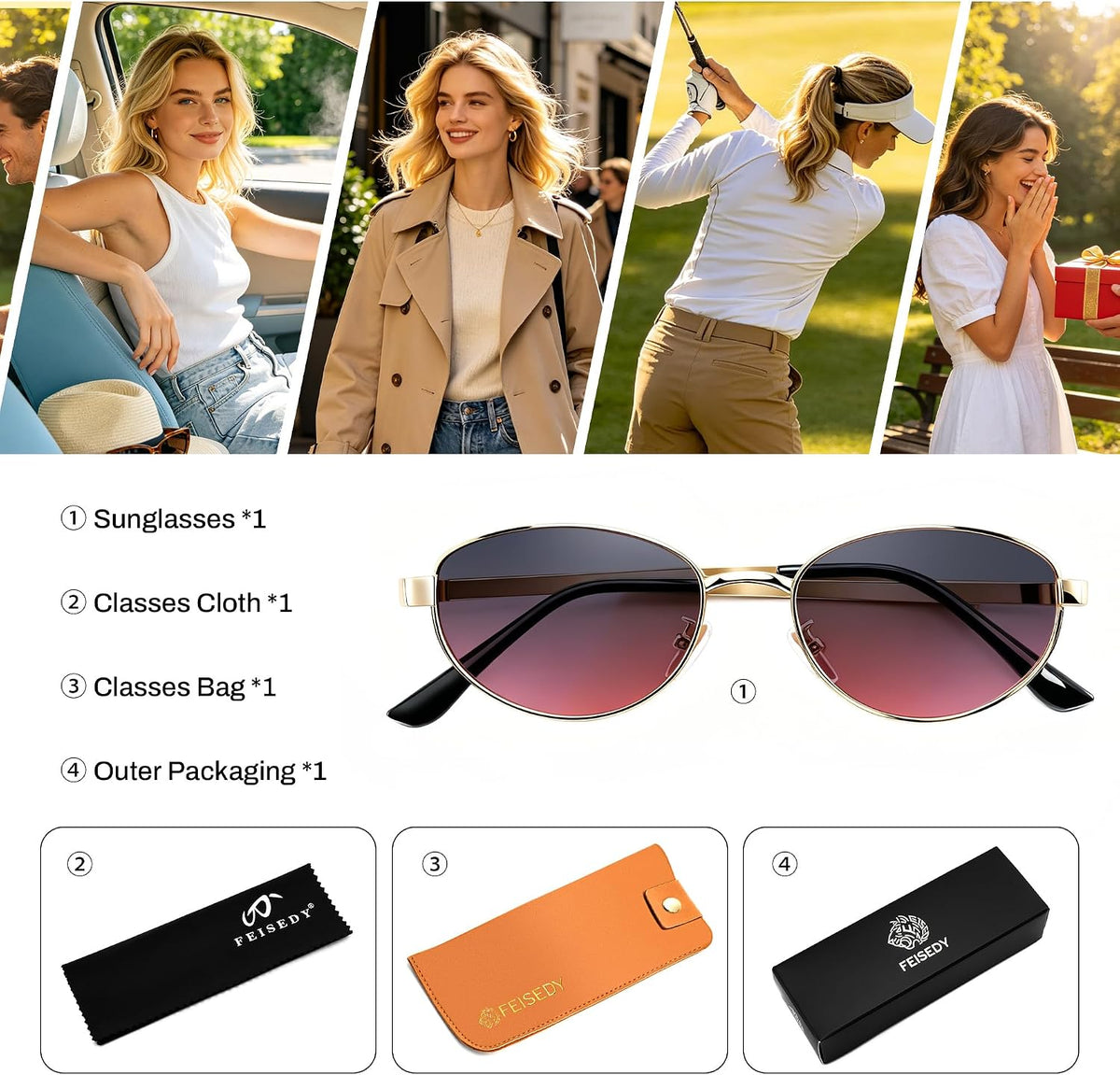 ÉÌƷͼƬ 34 | B0GVDQNHD2 | FEISEDY Oval Metal Sunglasses for Women and Men, Classic UV400 Protection Shades Retro Trendy Driving Fishing Eyewear B0430