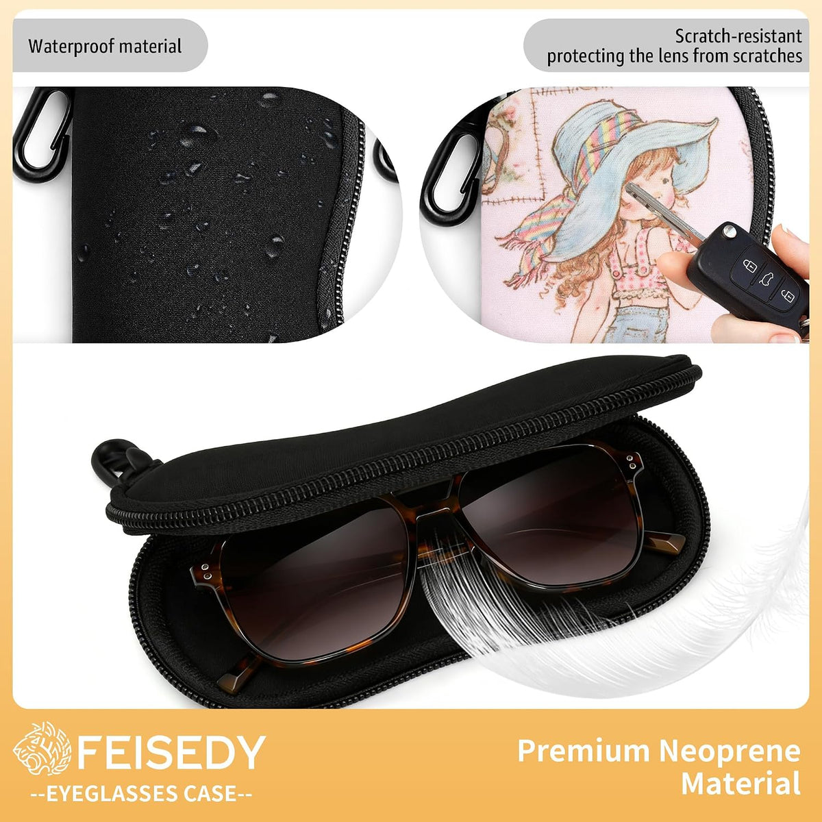 ÉÌƷͼƬ 21 | B0GFYDDD2Y | FEISEDY 2Pack Sunglasses Soft Case Ultra Light Neoprene Zipper Portable Eyeglass Pouch with Belt Clip B0385