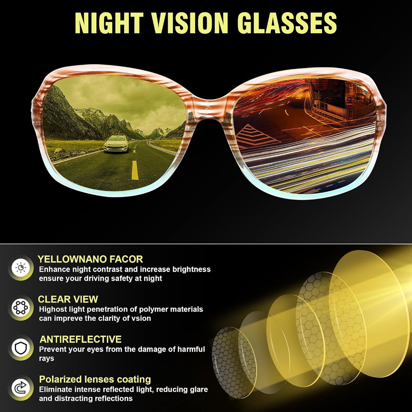 商品图片 57 | B081YY5RM3 | FEISEDY Classic Womens Night Glasses Driving Anti Glare Wrap Around Yellow Sunglasses B2548