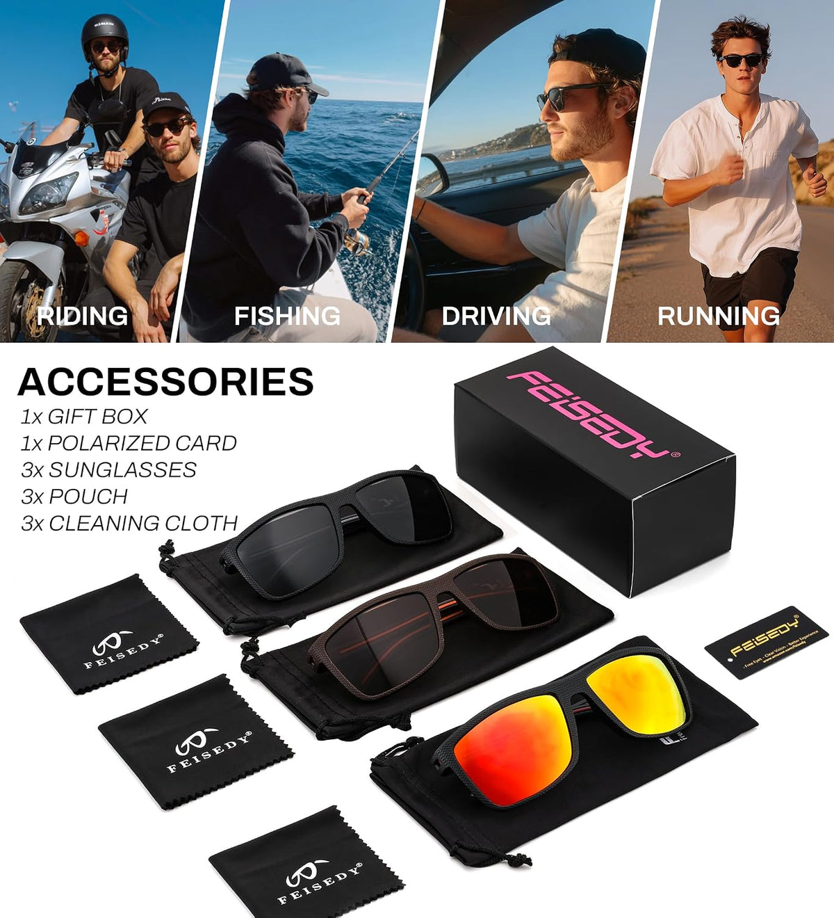 ÉÌƷͼƬ 38 | B0F8J2TQSK | FEISEDY Polarized Sunglasses for Men and Women Lightweight Frame Sun Glasses with UV400 Protection for Driving Fishing B0301