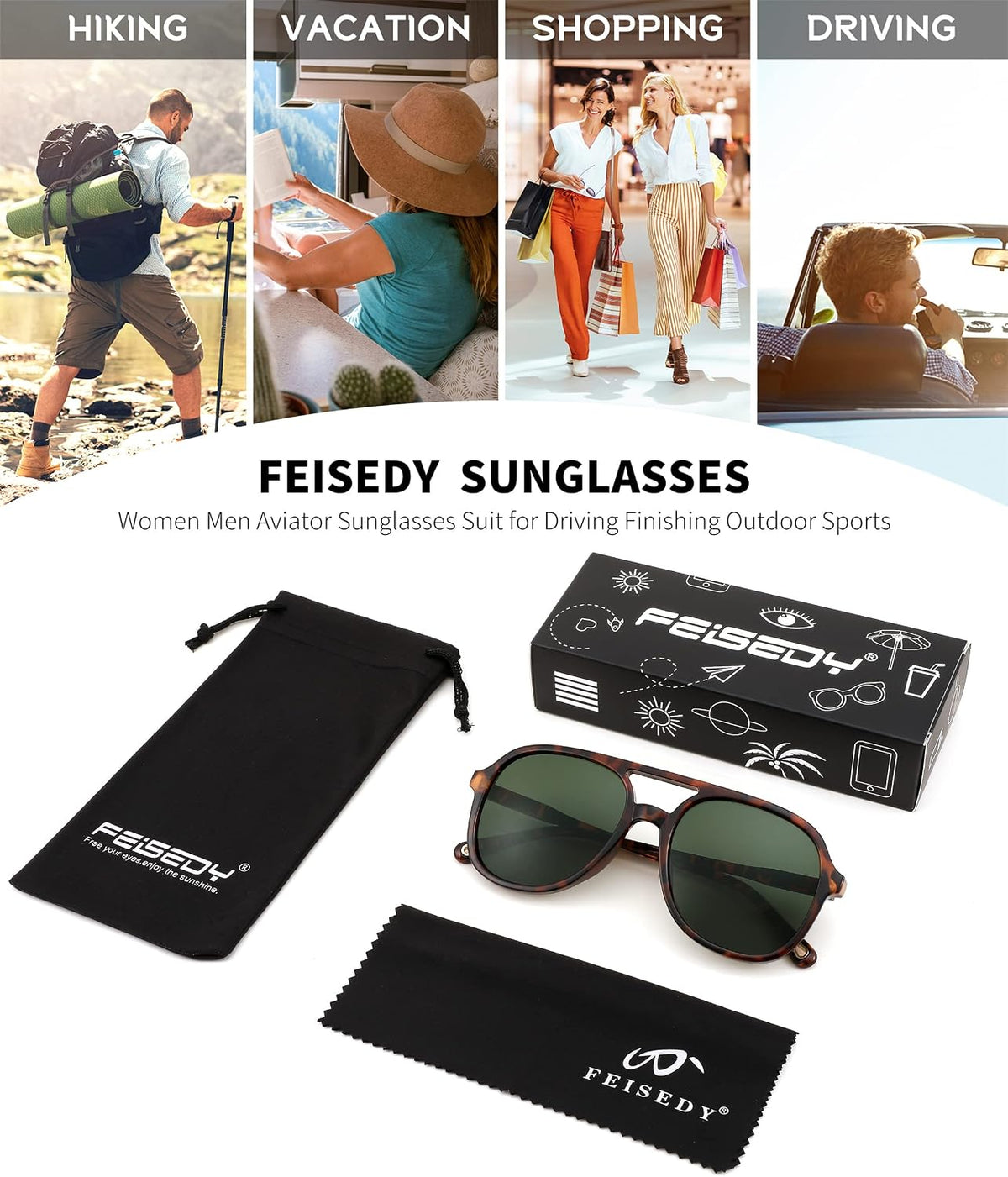 ÉÌƷͼƬ 32 | B0C27PGFFJ | FEISEDY Retro Aviator Sunglasses Women Men Classic Square Shades Trendy Sun Glasses UV400 Protection B2394