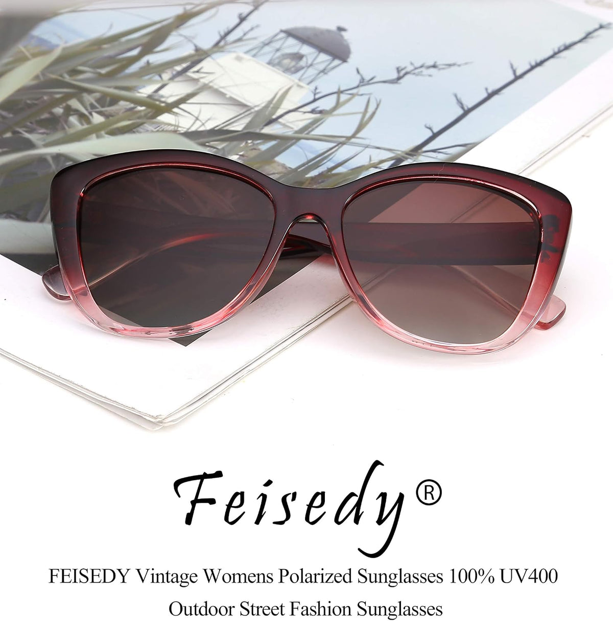 ÉÌƷͼƬ 81 | B07M9V125F | FEISEDY Polarized Vintage Sunglasses American Womens Square Jackie O Cat Eye Sunglasses B2451