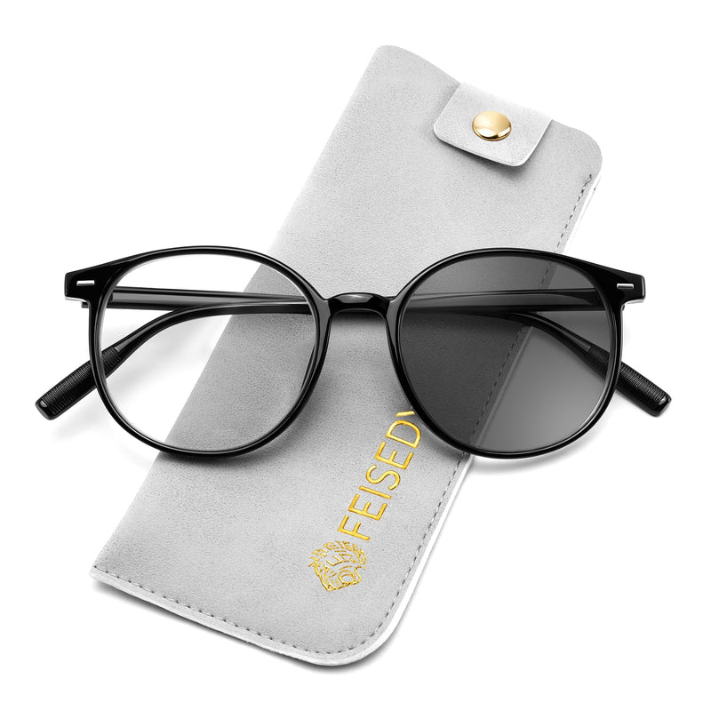 FEISEDY Photochromic Blue Light Blocking Glasses Fashion Women Men B1238 | Clear Indoors & Tinted Outdoors, Dual-purpose Tran