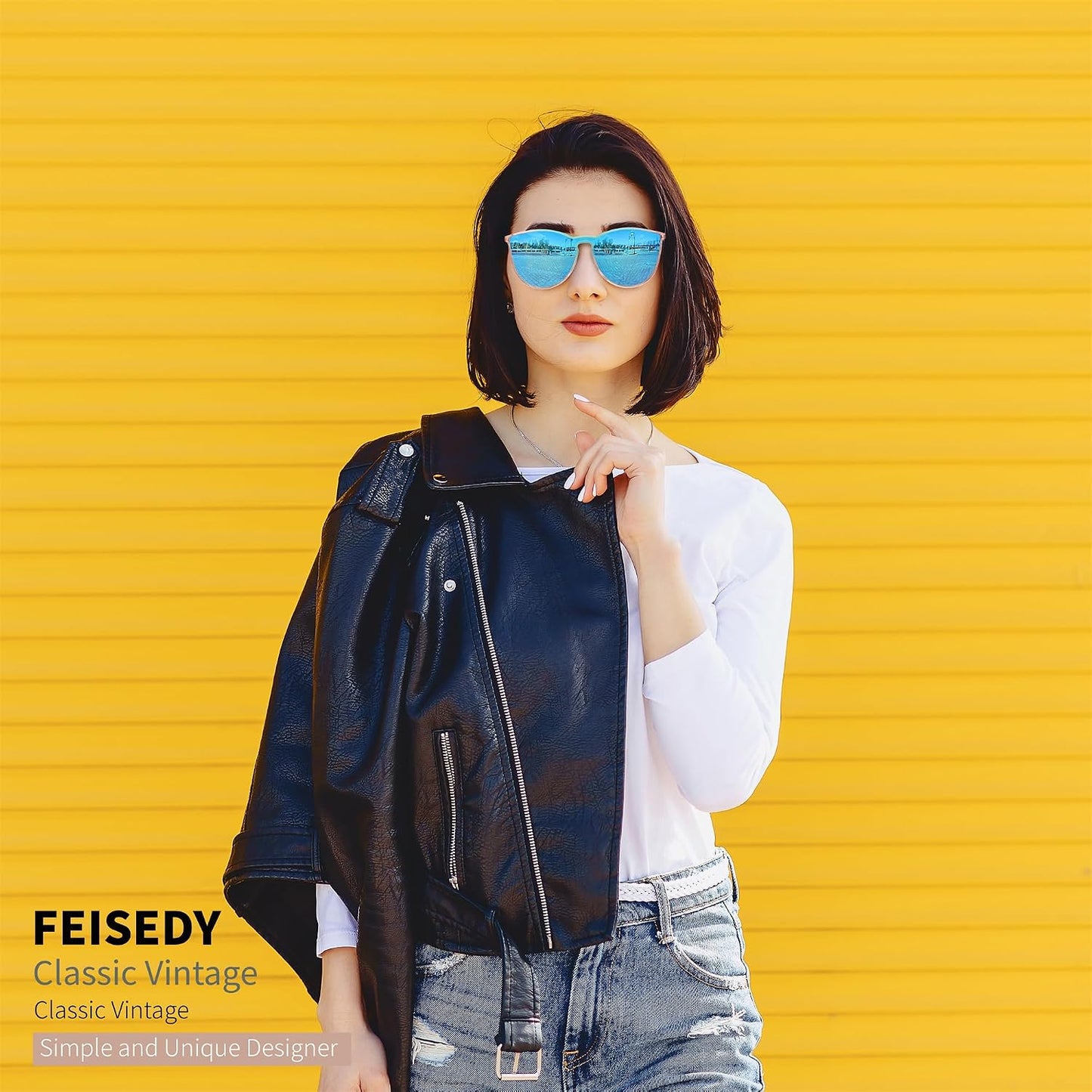 商品图片 13 | B0DGCPG41T | FEISEDY Sunglasses for Women Men Retro Round Cateye Designer Cute Mirrored UV Protection Lens B0210