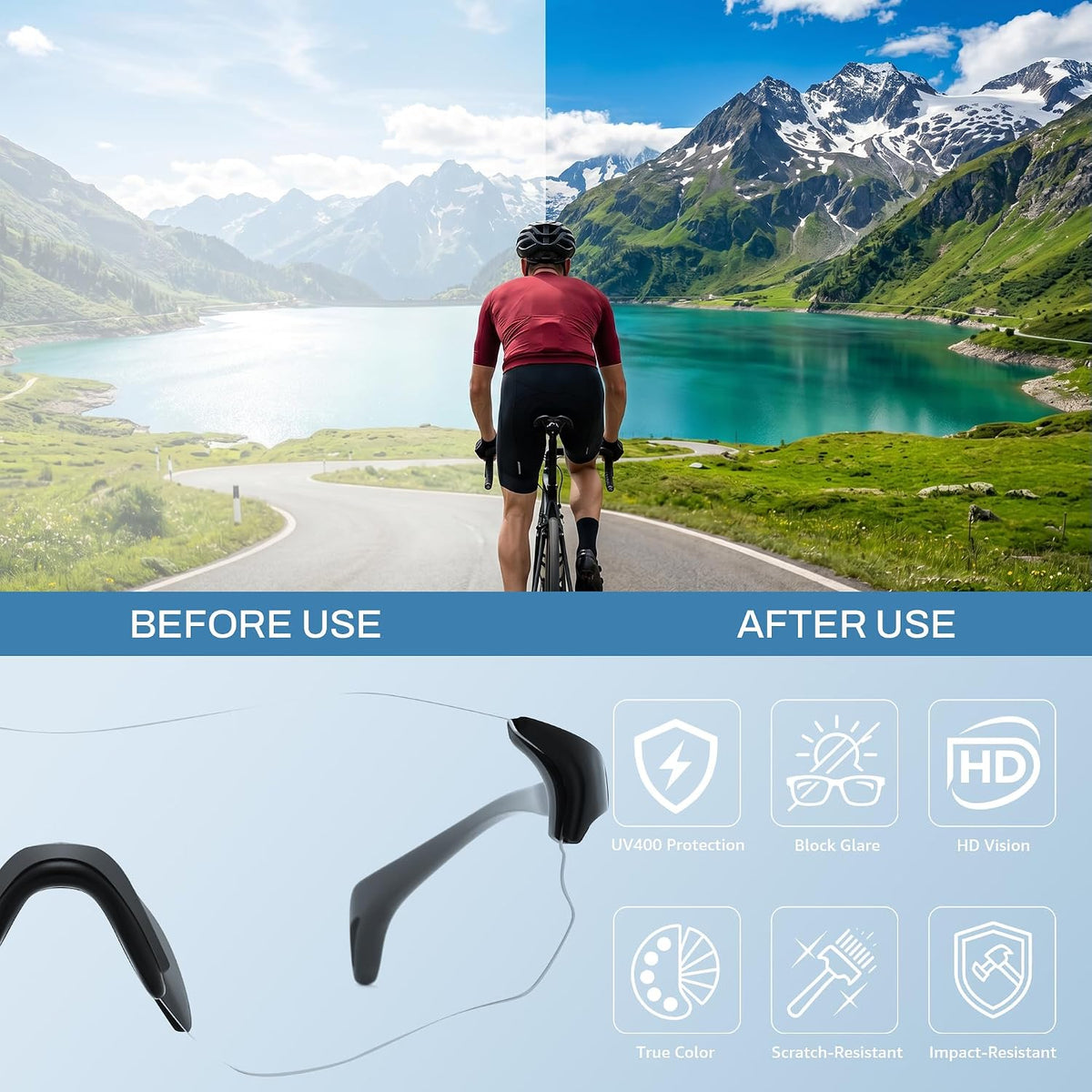 ÉÌƷͼƬ 11 | B0H2HH82Q3 | FEISEDY Photochromic Cycling Glasses UV400 for Men Women B0451