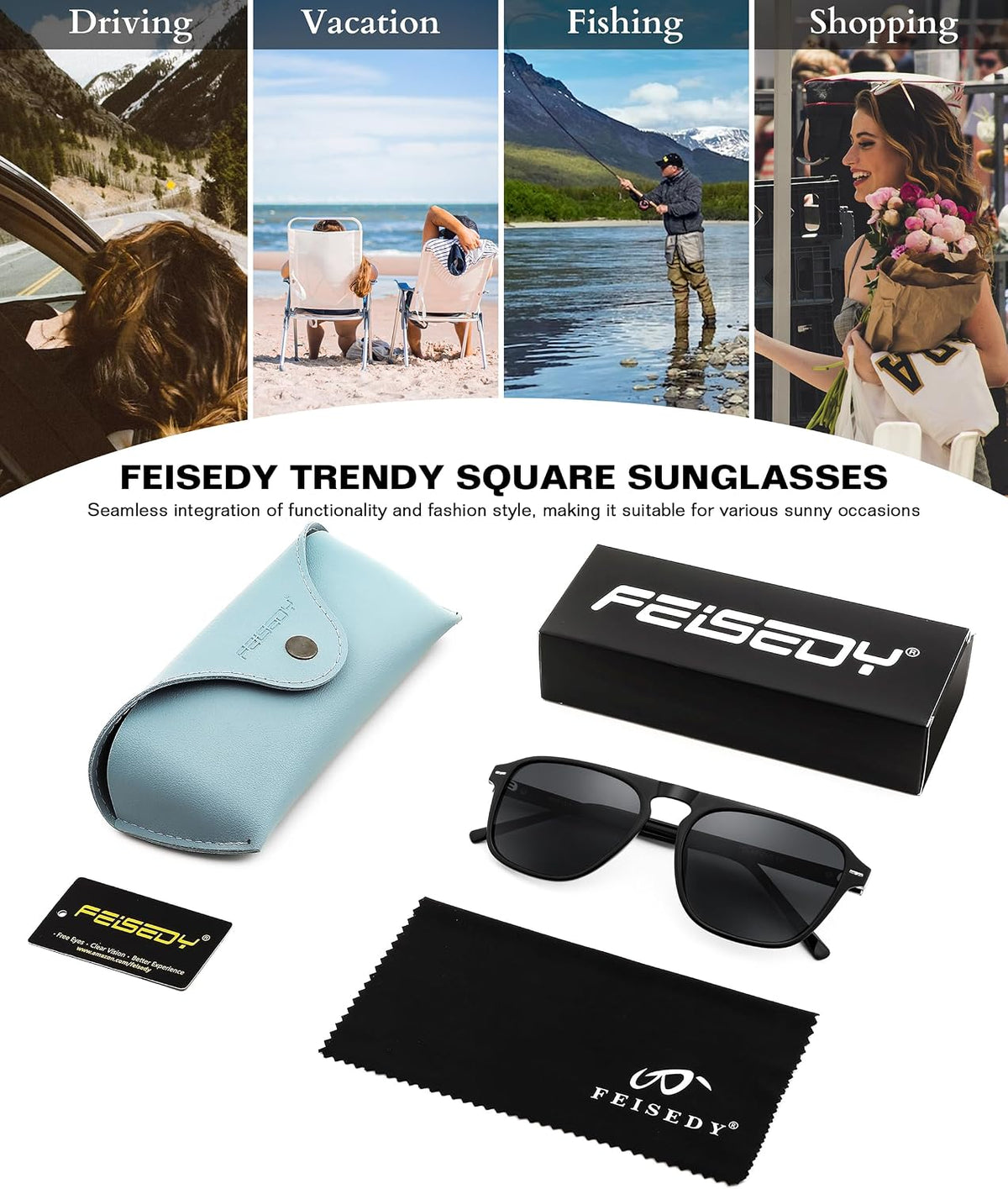 ÉÌƷͼƬ 48 | B0F4D461TF | FEISEDY Polarized Aviator Mens Sunglasses Square Modern Women Vintage Style Acetate Frame UV400 B0191