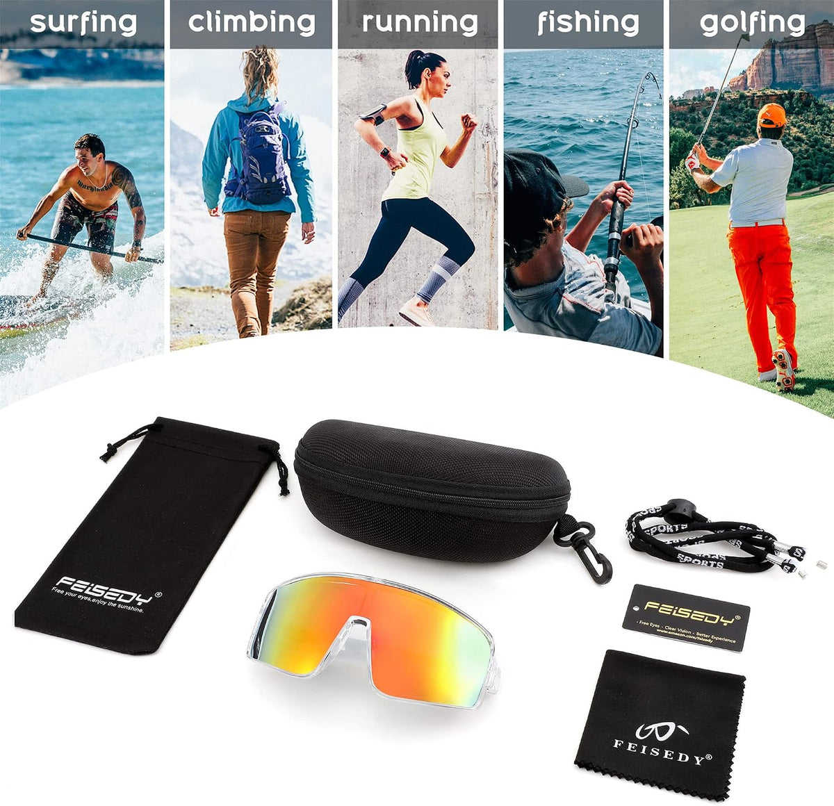 ÉÌƷͼƬ 22 | B0C785JPH3 | FEISEDY Sports Sunglasses, Polarized Oversized Shield for Women Men Youth, Baseball Cycling Running Outdoor Visor B2988