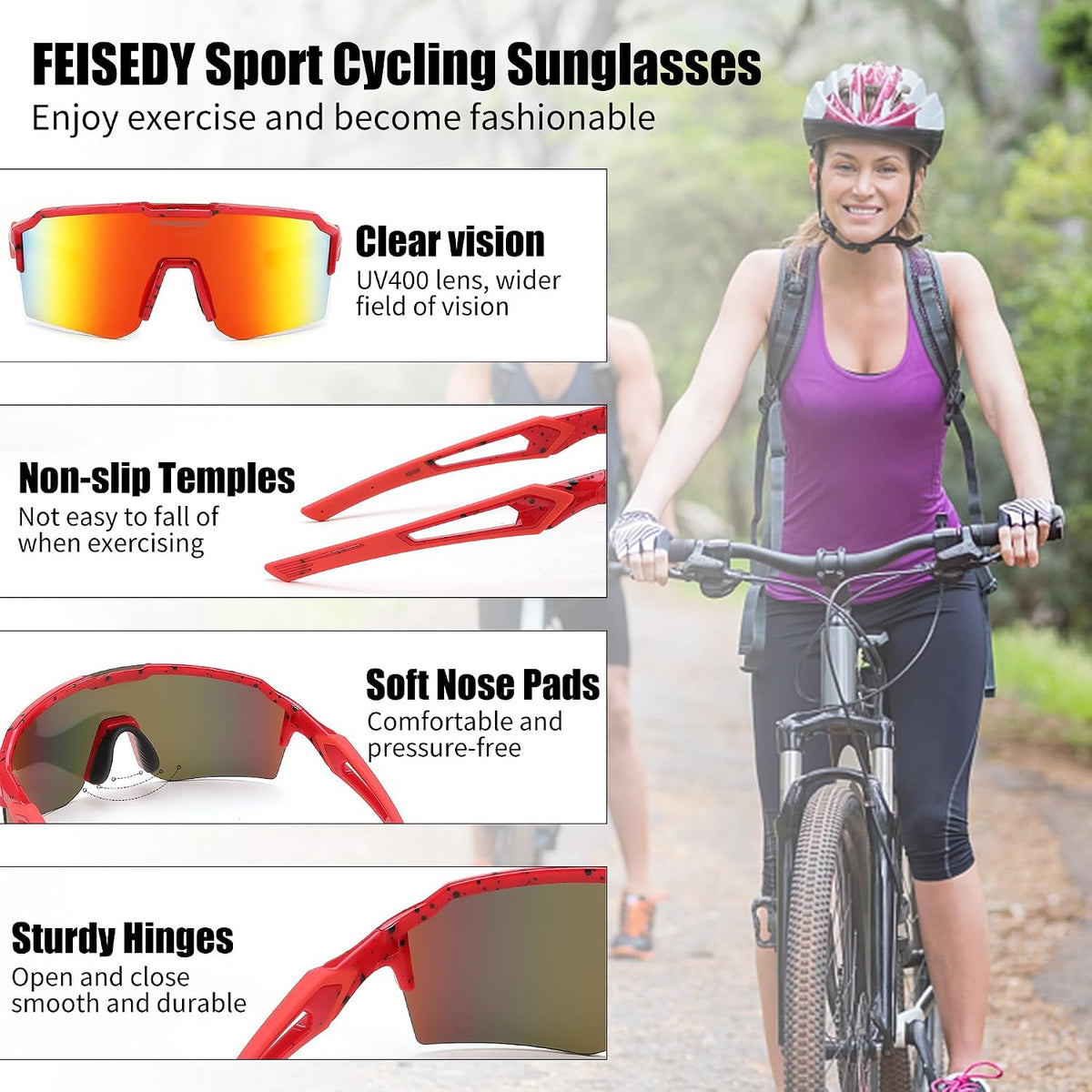ÉÌƷͼƬ 6 | B0CVWYCSZS | FEISEDY Sports Sunglasses for Men Women Baseball Cycling Running Driving Glasses UV400 B0088