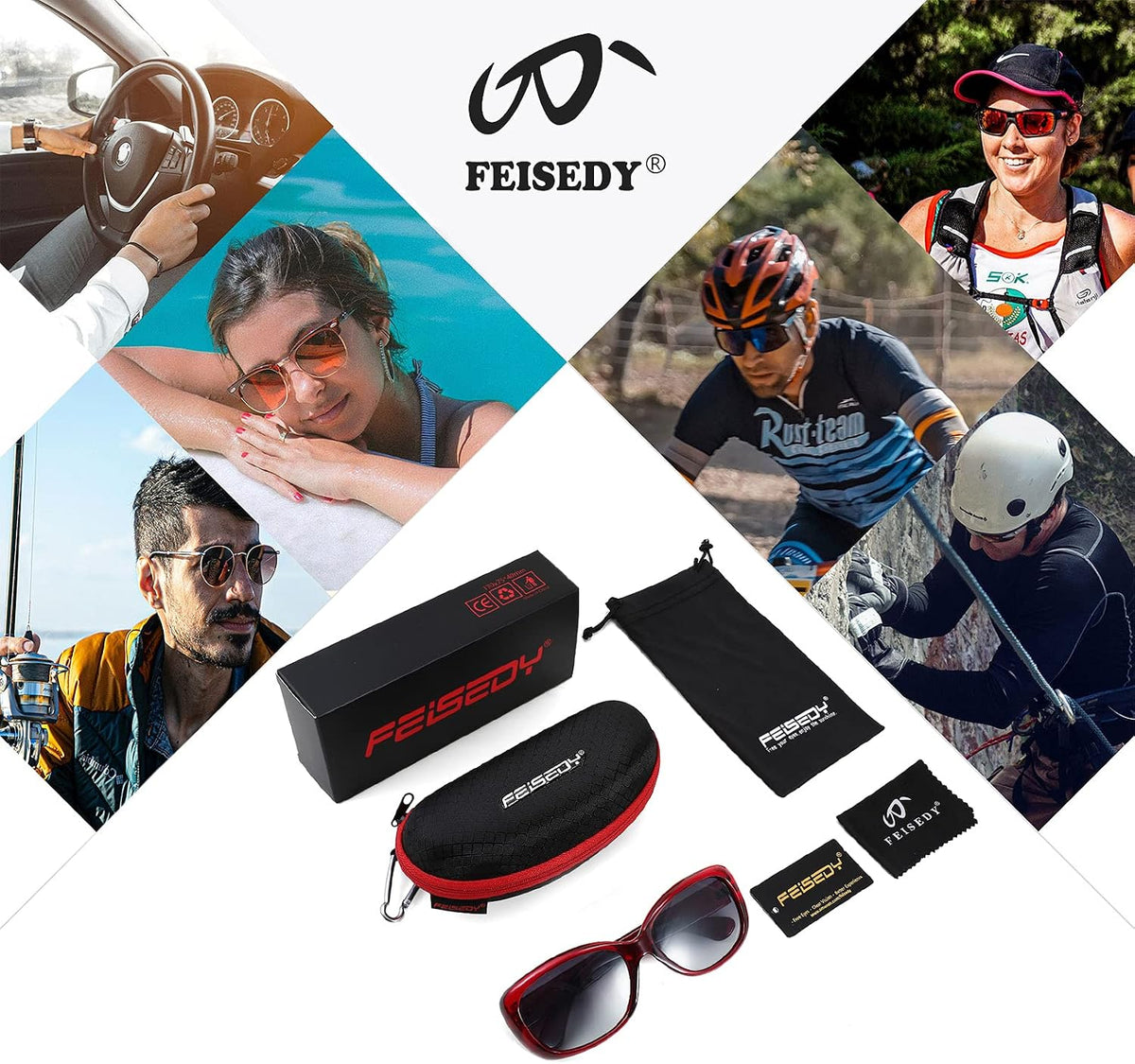 ÉÌƷͼƬ 13 | B094CJFYW6 | FEISEDY Vintage Square Polarized Sunglasses for Women Men Havana Thick Wrap Around Sun Glasses UV400 B2703