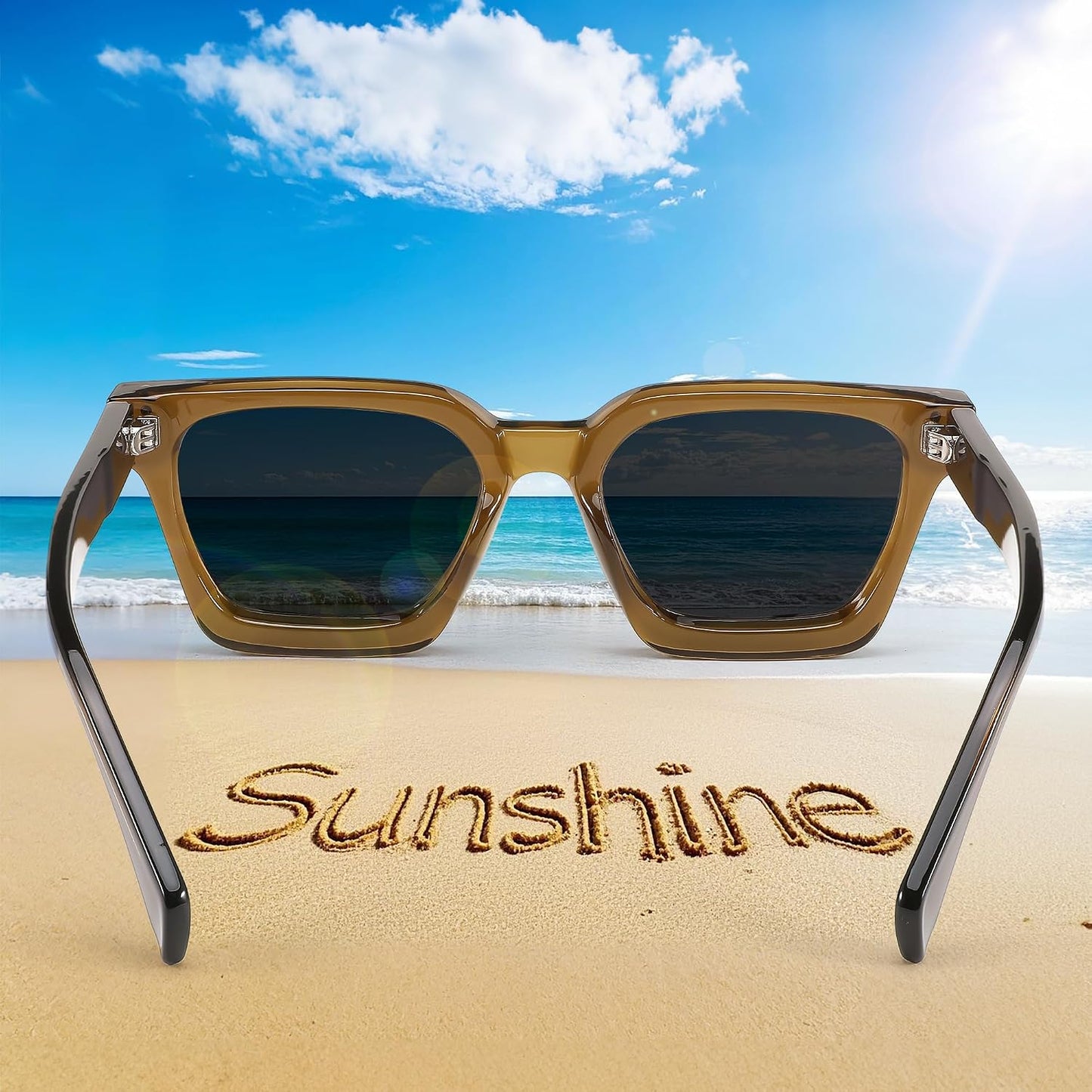 商品图片 11 | B0C9J9VMJL | FEISEDY Sunglasses Men Women Polarized, Chunky Square Thick Frame, Rectangle UV400 Shade Sun Glasses B2396